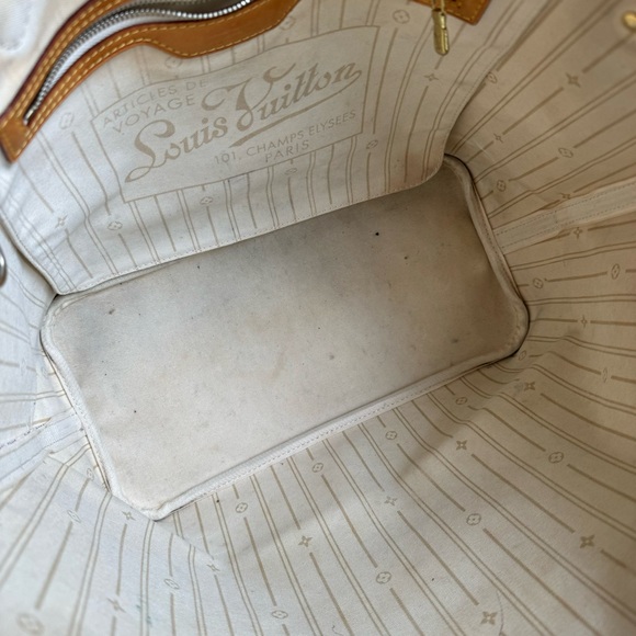 Louis Vuitton Neverfull MM Damier Azur Tote Bag Cream Checkered Purse Authentic - Picture 9 of 16